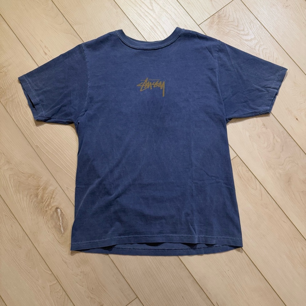 stussy washed blue short sleeve tee with gold logo 100% cotton - Picture 7 of 7